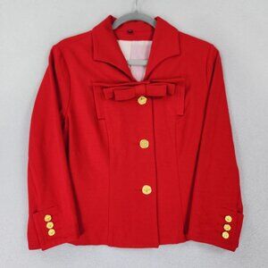 Cabi Jacket Womens 6 Red Love Carol Collection Bow Gold Button Blazer 3/4 Sleeve